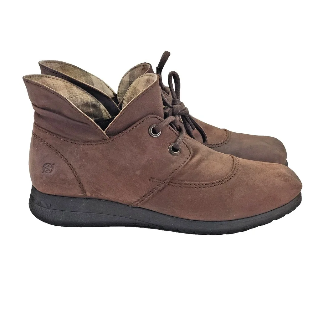 Born Hamids Women's Brown Leather Ankle Boots Booties Block Heel Lace Up Size 8‎